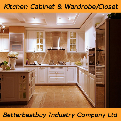 American Style Solid Wood Kitchen Cabinet with Quartz Counter Top