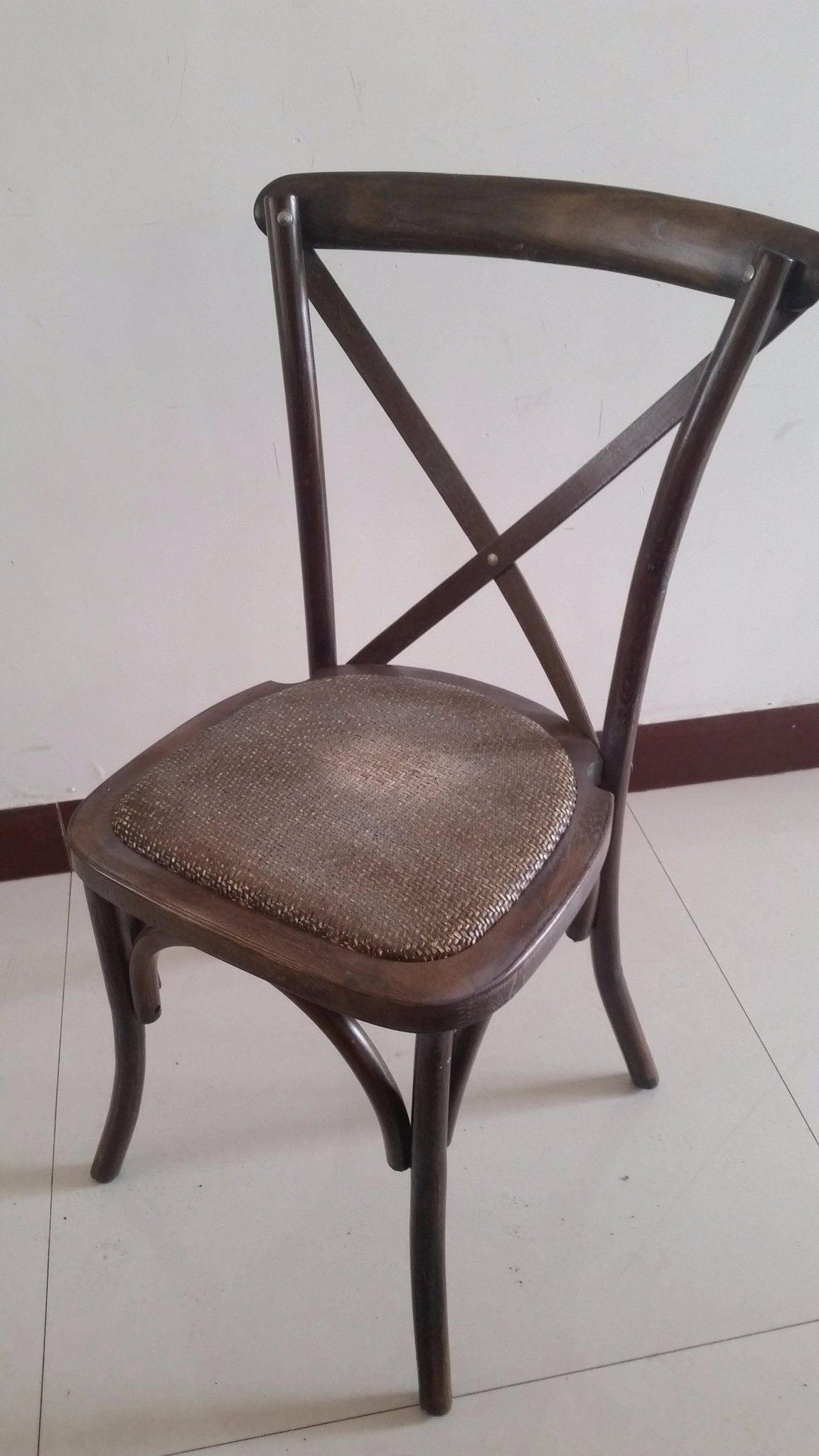 Antique Color Oak Wood Cross Back Chair with Rattan Seat