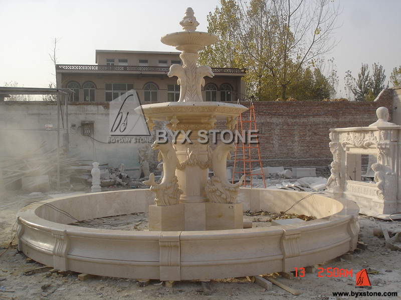 Beige Marble Dolphin Sculpture Water Garden Fountain for Decoration