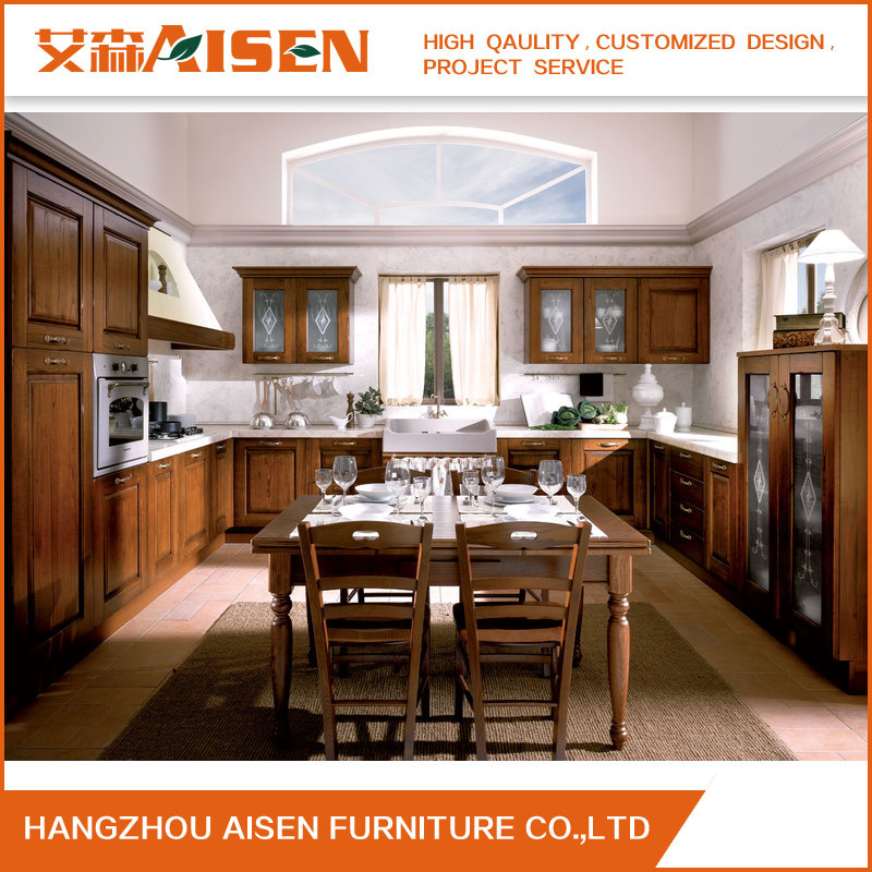 2018 American Maple Kitchen Furniture Solid Wood Fixed Kitchen Cabinet