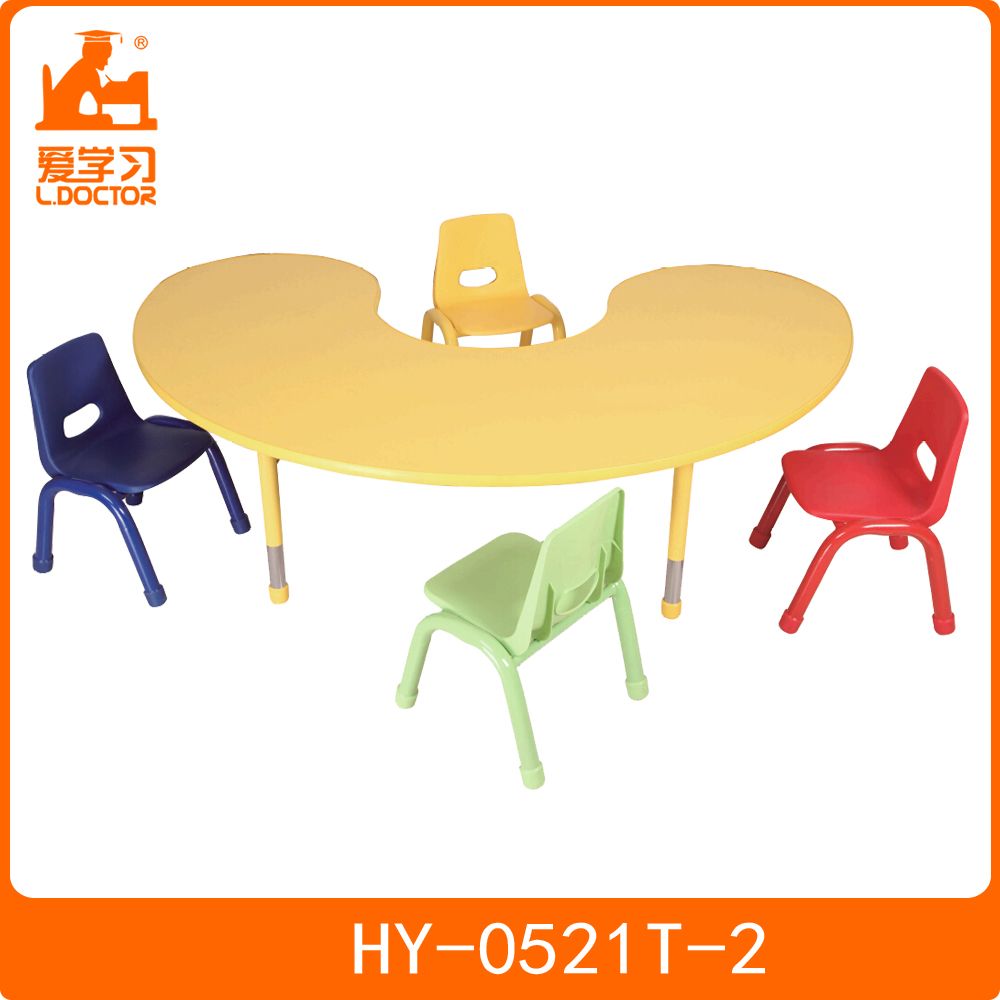 Moon Shape Kindergarten Kids Table with 4 Color Chairs