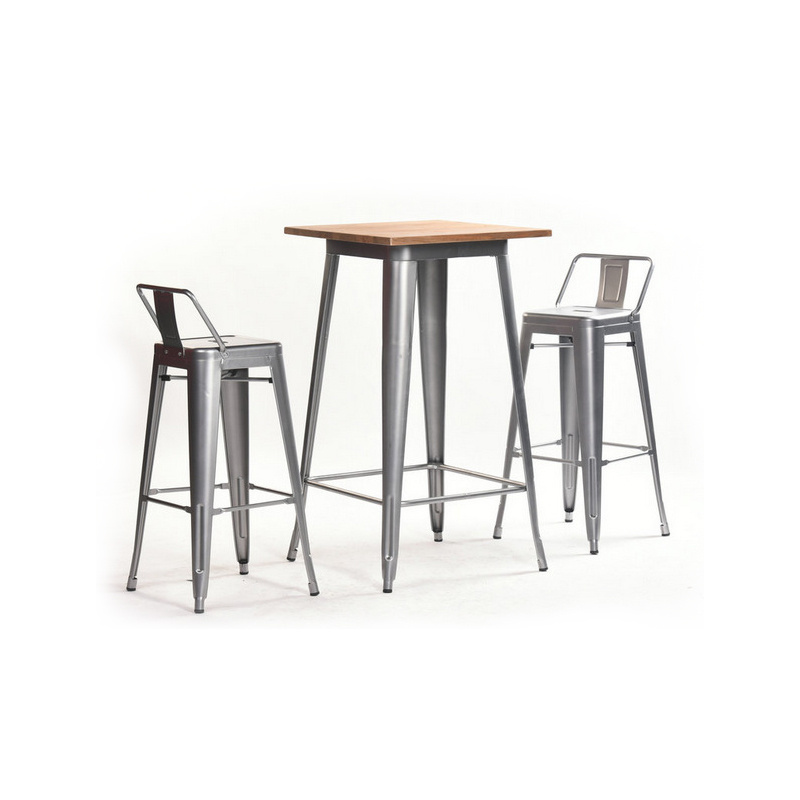 Patio Gaden Home Hotel Office Outdoor Metal Teak Colour Polywood Bar Table and Chair (J834)