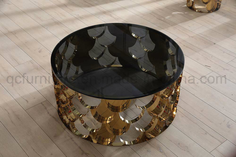 Luxurious Coffee Table with Black Glass Top Mirror Golden Base