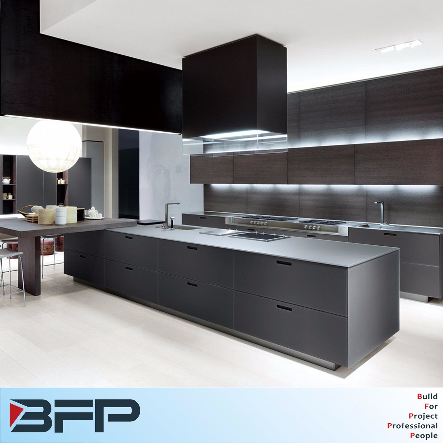Luxury Big Kitchen Design 2 PAC Matt Finish Base Cabinet Wood Hanging Wall Cabinet
