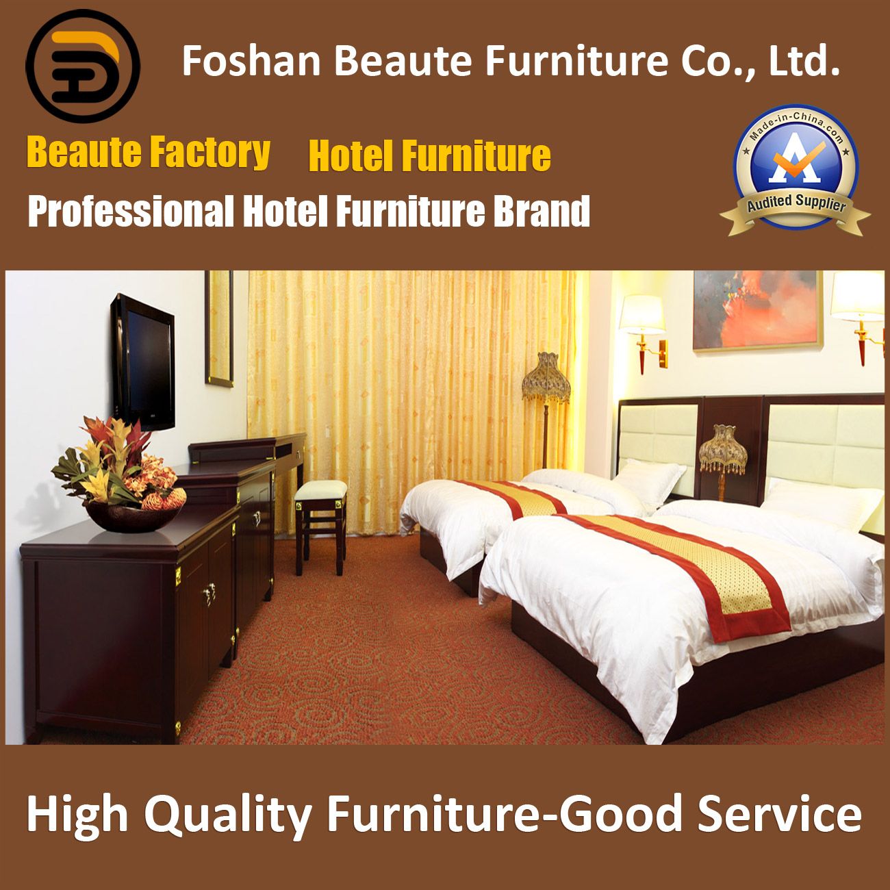 Hotel Furniture/Luxury Double Bedroom Furniture/Standard Hotel Double Bedroom Suite/Double Hospitality Guest Room Furniture (GLB-0109877)