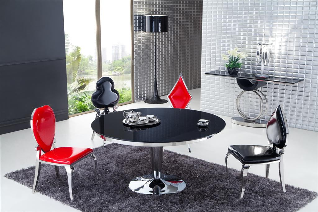 Black Tempered Glass Round Dining Table T-114