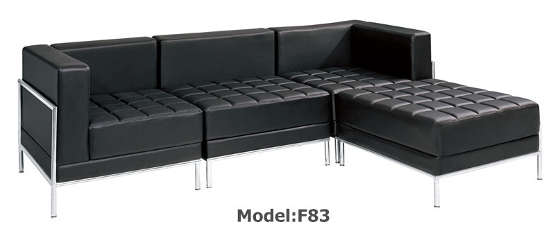 Office Leather Chaise Stainless Steel Commercial Sofa (PE-F83)