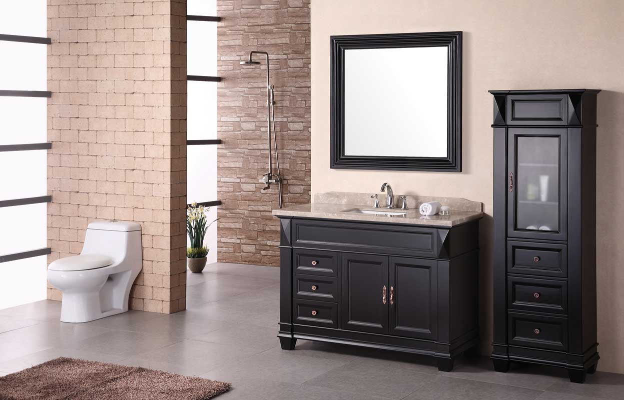 American Style Ceramic Basin Solid Wood Bathroom Cabinet with Side Vanity