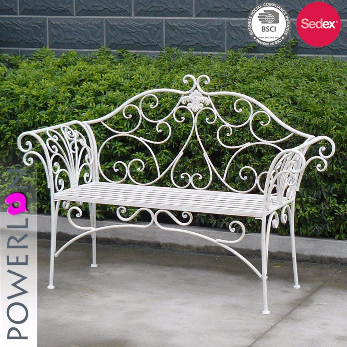 Antique White Folding Metal Garden Bench