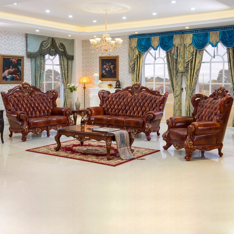 Classic Leather Sofa Couch for Living Room Furniture (500)