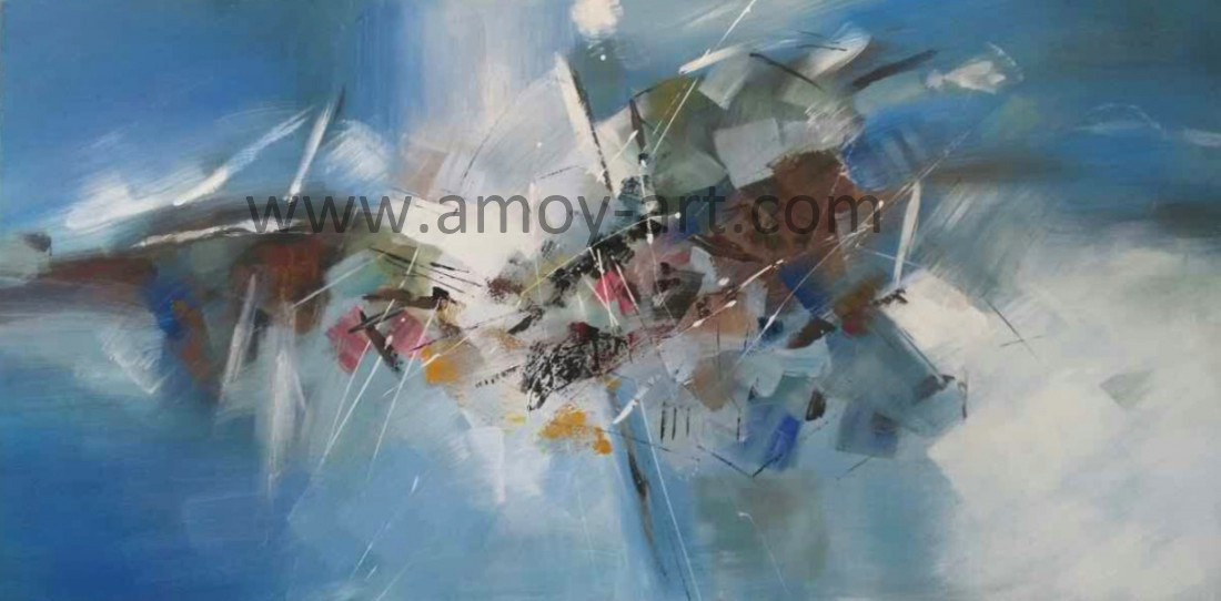 Vertical Blue Abstract Oil Paintings for Wall Decor Nordic Style Art