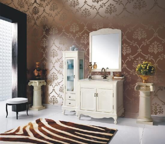 Traditional Rubber Solid Wood Bathroom Cabinet