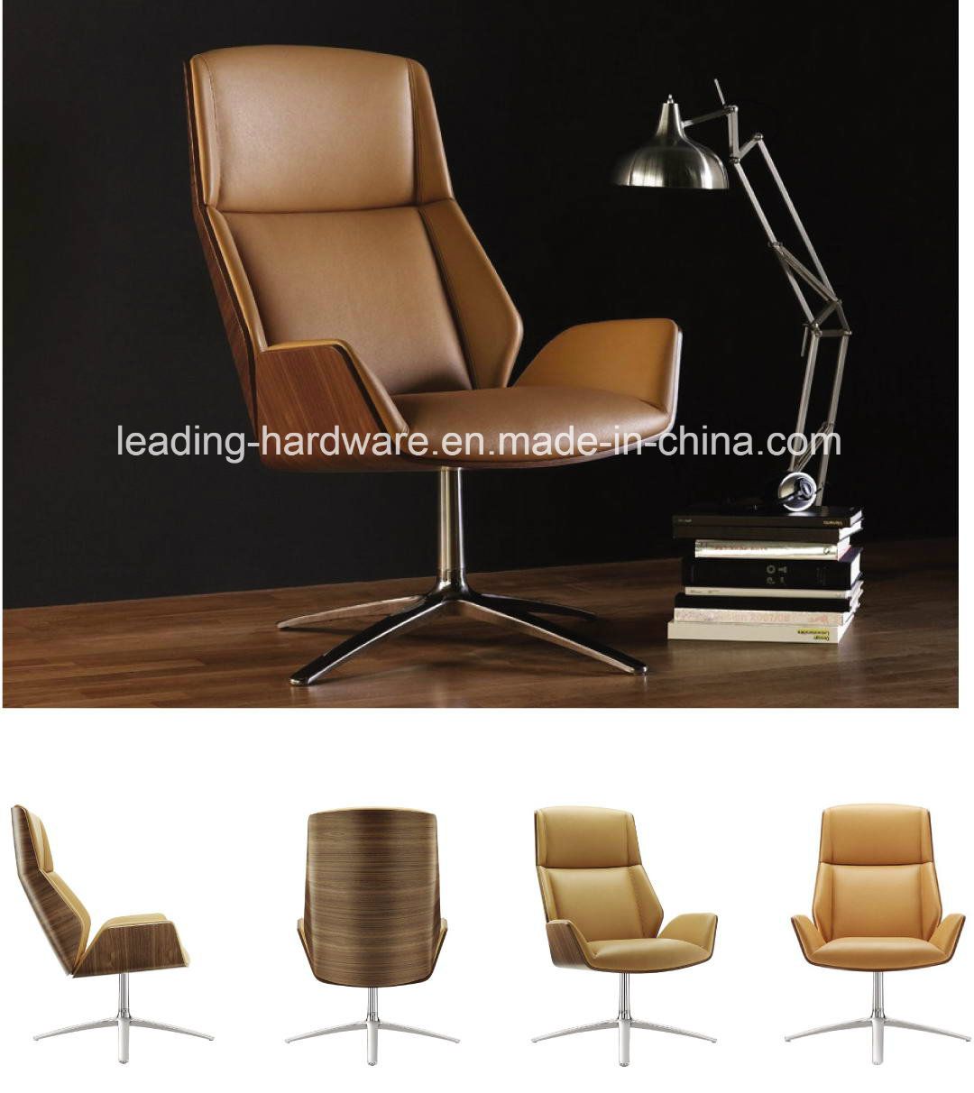 High Back Bended Wood Rotary Office Armrest Chair