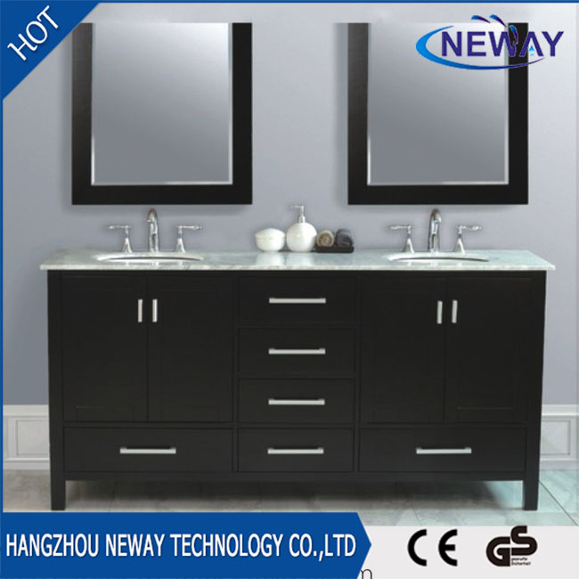 Floor Double Sink Solid Wood Bathroom Vanity Cabinet