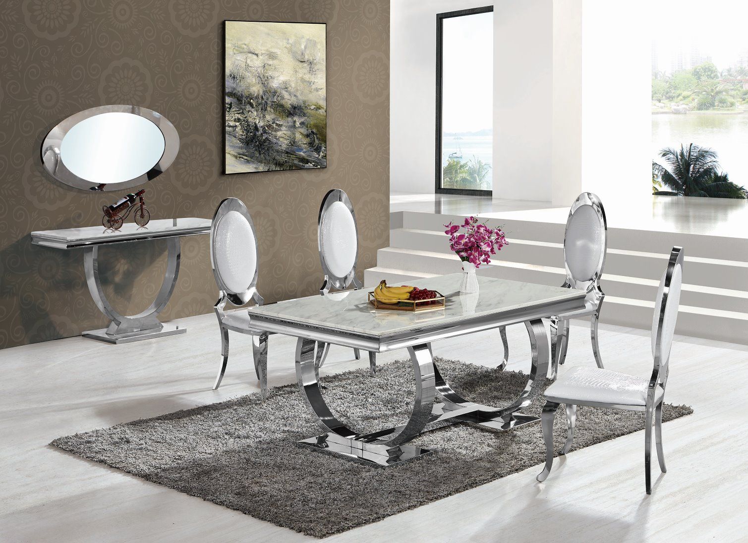 Modern Dining Room Furniture Marble Top Stainless Steel Leg Dining Table