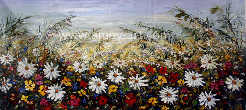 Stretched Canvas Wall Art Handmade Floral Oil Painting for Home Decor