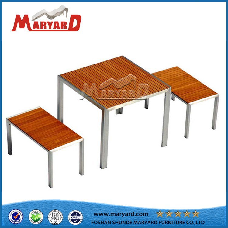 Park Outdoor Teak Table Armless Wooden Chair School Waiting Table Set