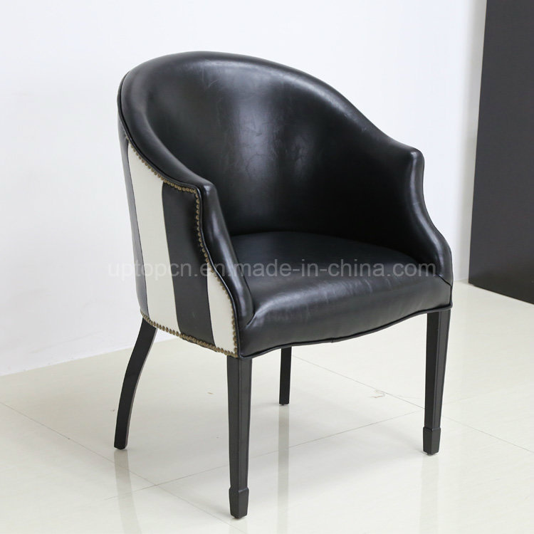 Antique Retro Black Stripe Leather Tub Chair (SP-HC083)