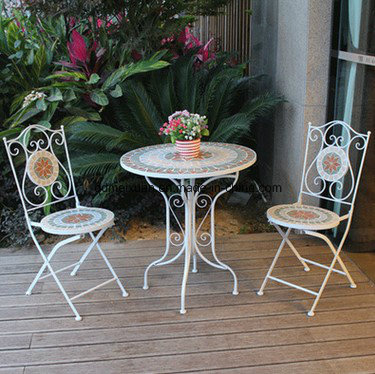 American Combination, Wrought Iron Cafe Tables and Chairs, Leisure Round Table Courtyard Balcony Outdoor Three-Piece Tea Table (M-X3400)