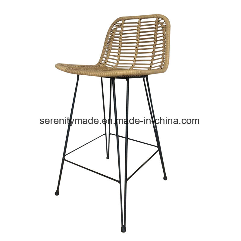 Bar Furniture Rattan Outdoor High Bar Stool with Black Legs