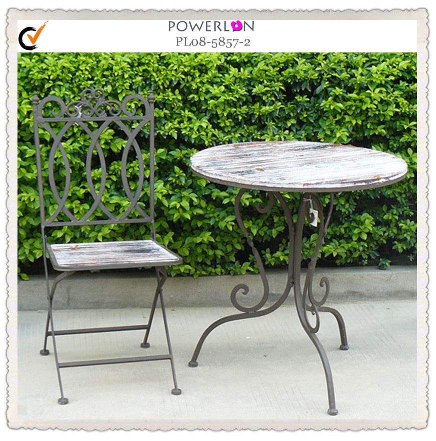 Stylish Handmade Wrought Iron and Wood Table and Chair