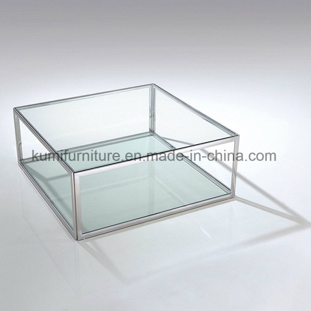 Square Home Furniture Metal Stool Tea Table with Glass