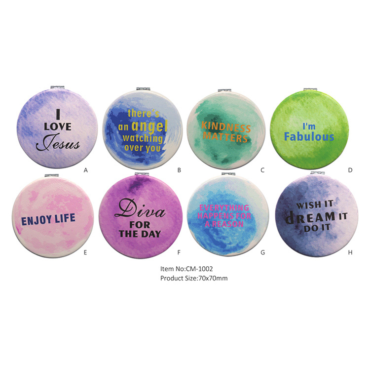 Wholesale Custom Cheap Letter Round PU Pocket Mirror