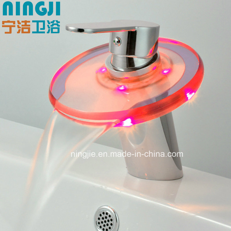 LED Function Bathroom Mixer Glass Waterfall LED Faucet