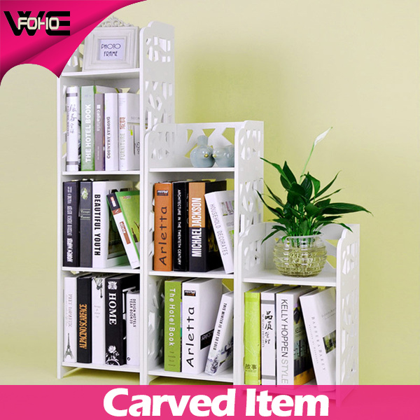 White WPC Small Bookshelf Storage Plastic Bookcase for Living Room