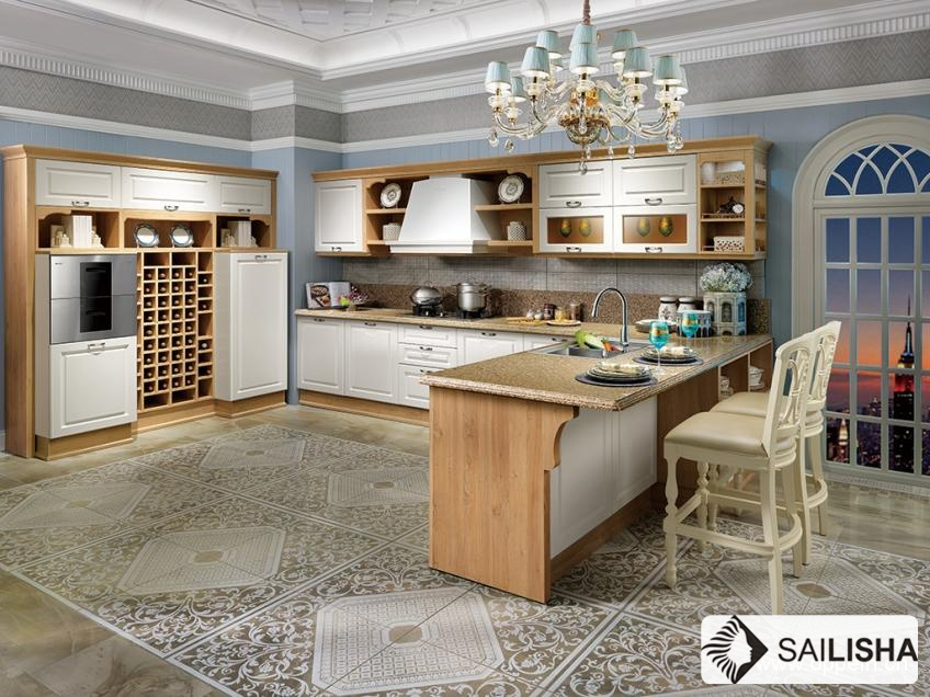 Modern German Home Hotel Furniture Island Wood Kitchen Cabinet