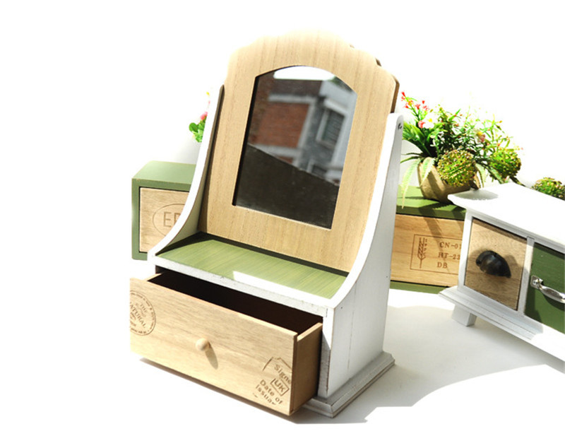 2018 Natural Design Wood Makeup Mirror with Drawer