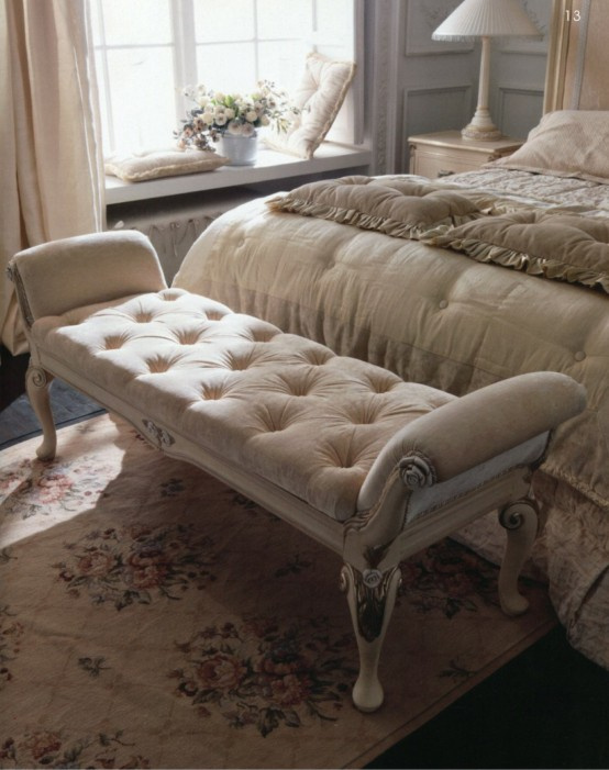 Blue Amber Classic Style Bedroom Bed End Stool