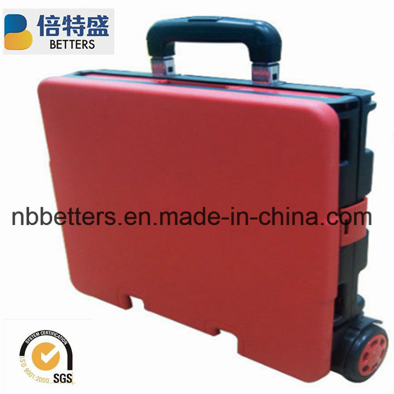 Easy Folding Plastic Shopping Trolley with Metal Rod 2 Wheel