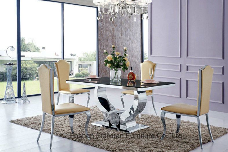 Modern Stainless Steel Glass 6 People Dining Table / Dining Room Furniture