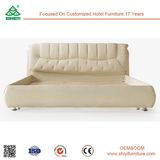 Leather Sleigh Solid Wood Bed in Antique Furniture Made of Wood