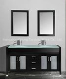 Hotel Floor Mounted Double Sink Solid Wood Bathroom Furniture