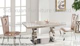 Popular Stainless Steel Frame Modern Glass Top Dining Table Sets for Home Furniture