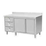 Stainless Steel Sliding Style Storage Cabinet with Three Drawers and Splashback