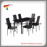1+6 Black Glass Dining Tables with Chairs Furniture (DT065)