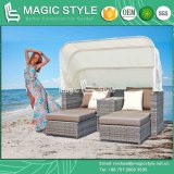 Multi-Functional Patio Daybed with Umbrella Deck 2-Seater Bed Patio Wicker Sun Bed (Magic Style)