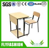 Wooden Classroom Studnet Single Desk with Wheels