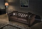 Chesterfield Deep Button Tufted White Genuine Leather Contemporary Sofa 3 Seat