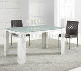 White Glass Top Stainless Steel Flower Printing Dining Tables