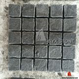Fu'an Black Granite Natural Split Cobblestone on Mesh