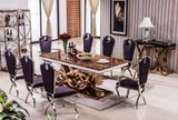 Luxury Modern Dining Room Rose Gold Brown Marble Dining Table Set