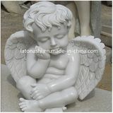 White Hand Carved Angel Sculpture, Marble Child Statue for Garden