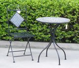 Antique Metal Foldable 3PCS Garden Mosaic Table and Chairs Set of Colour White