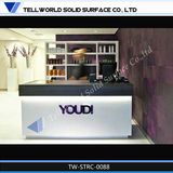 White Cabient with Black Countertop Desk Antique Reception Desk