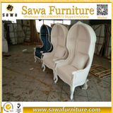 French Style Wooden Canopy Armchair Fabric Egg Chair with Padded