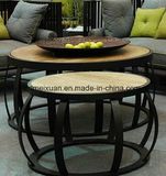 Do Old Wooden Tea Table, Wrought Iron Wood Round Tea Table, Office Sitting Room Tea Table (M-X3795)